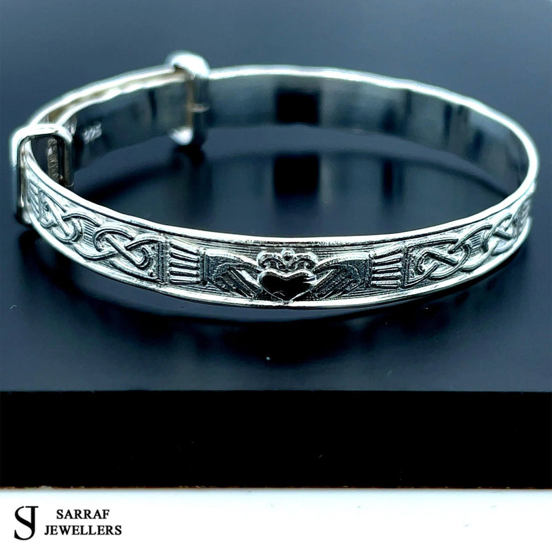 Silver Baby Bangle Child Expandable 925 SOLID Embossed Irish Claddagh Pattern* - Sarraf Jewellers