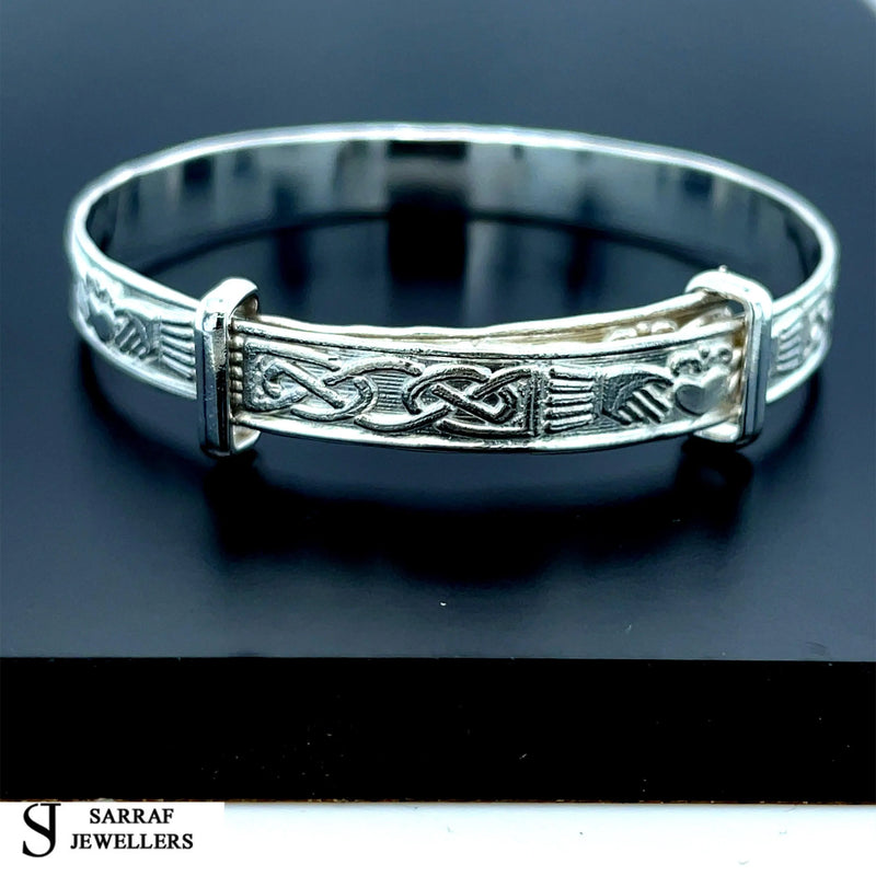 Silver Baby Bangle Child Expandable 925 SOLID Embossed Irish Claddagh Pattern* - Sarraf Jewellers