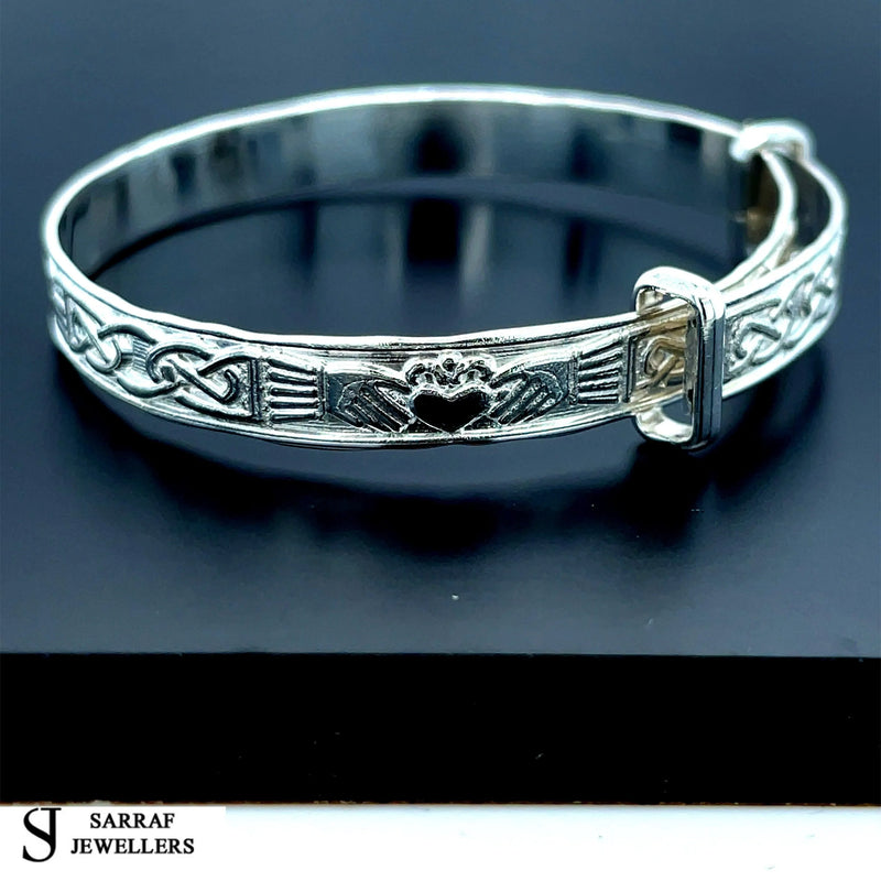 Silver Baby Bangle Child Expandable 925 SOLID Embossed Irish Claddagh Pattern* - Sarraf Jewellers