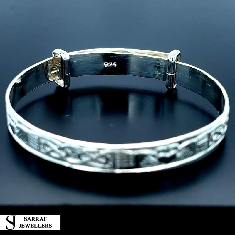 Silver Baby Bangle Child Expandable 925 SOLID Embossed Irish Claddagh Pattern* - Sarraf Jewellers