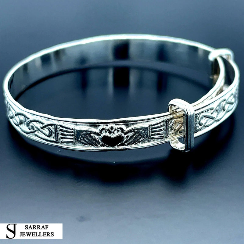 Silver Baby Bangle Child Expandable 925 SOLID Embossed Irish Claddagh Pattern* - Sarraf Jewellers