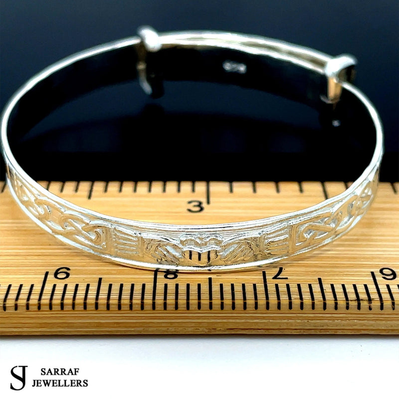 Silver Baby Bangle Child Expandable 925 SOLID Embossed Irish Claddagh Pattern* - Sarraf Jewellers