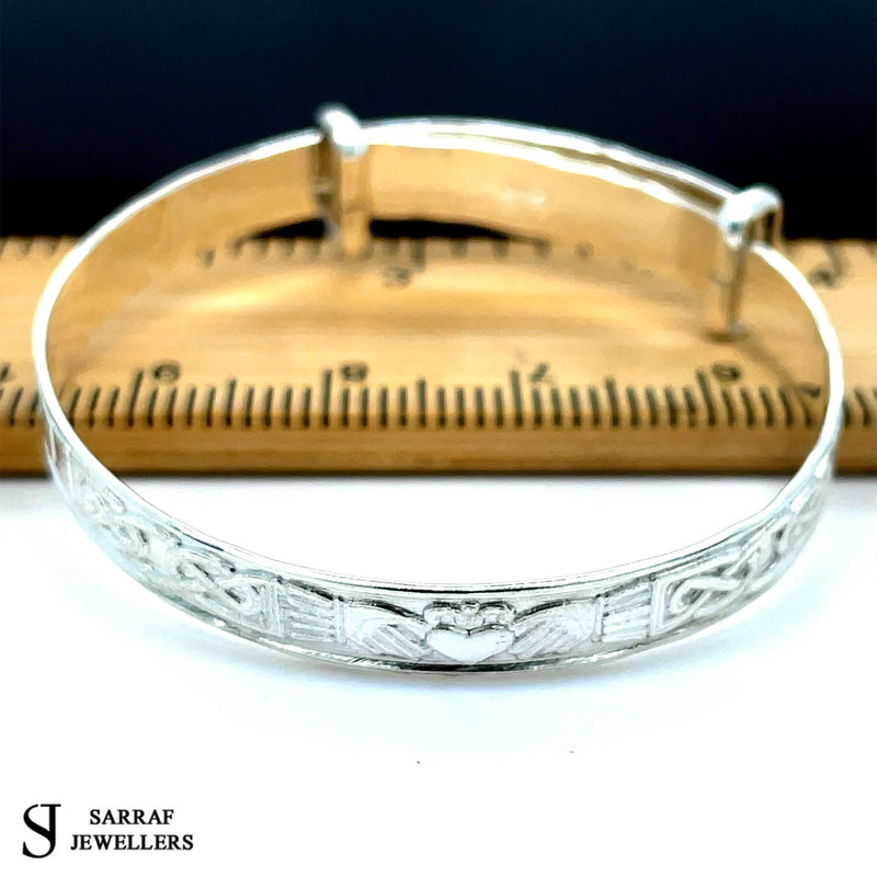 Silver Baby Bangle Child Expandable 925 SOLID Embossed Irish Claddagh Pattern* - Sarraf Jewellers