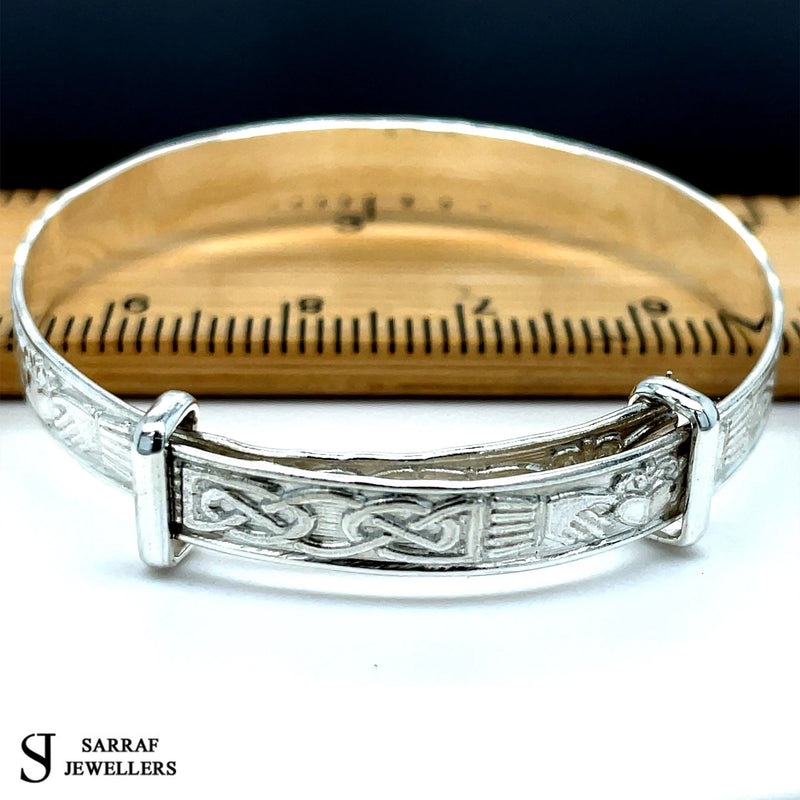 Silver Baby Bangle Child Expandable 925 SOLID Embossed Irish Claddagh Pattern* - Sarraf Jewellers