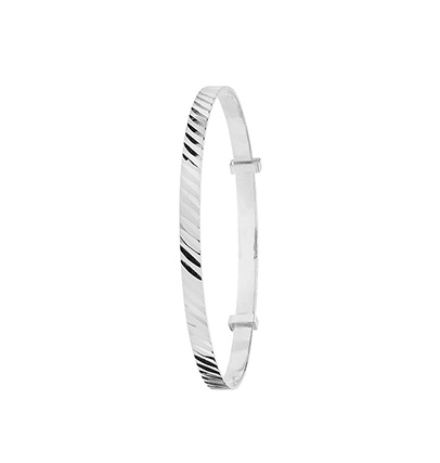 Silver Baby Bangle Round Diamond Cut Expandable | Sarraf Jewellers UK - Sarraf Jewellers