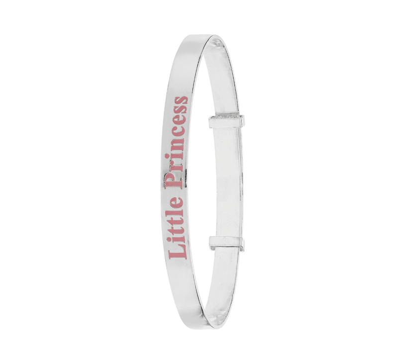 Silver Baby Bangle Round Little Princess Pattern Expandable | Sarraf Jewellers UK - Sarraf Jewellers