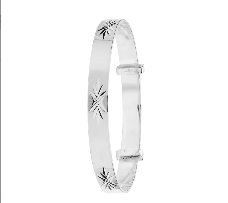 Silver Baby Bangle Star Diamond Cut Expandable | Sarraf Jewellers UK - Sarraf Jewellers