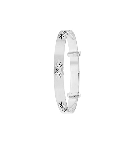 Silver Baby Bangle Star Diamond Cut Expandable | Sarraf Jewellers UK - Sarraf Jewellers