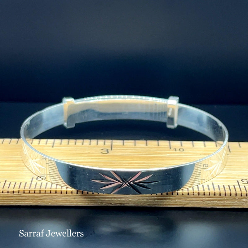 Silver Baby Bangle Star Diamond Cut Expandable | Sarraf Jewellers UK - Sarraf Jewellers