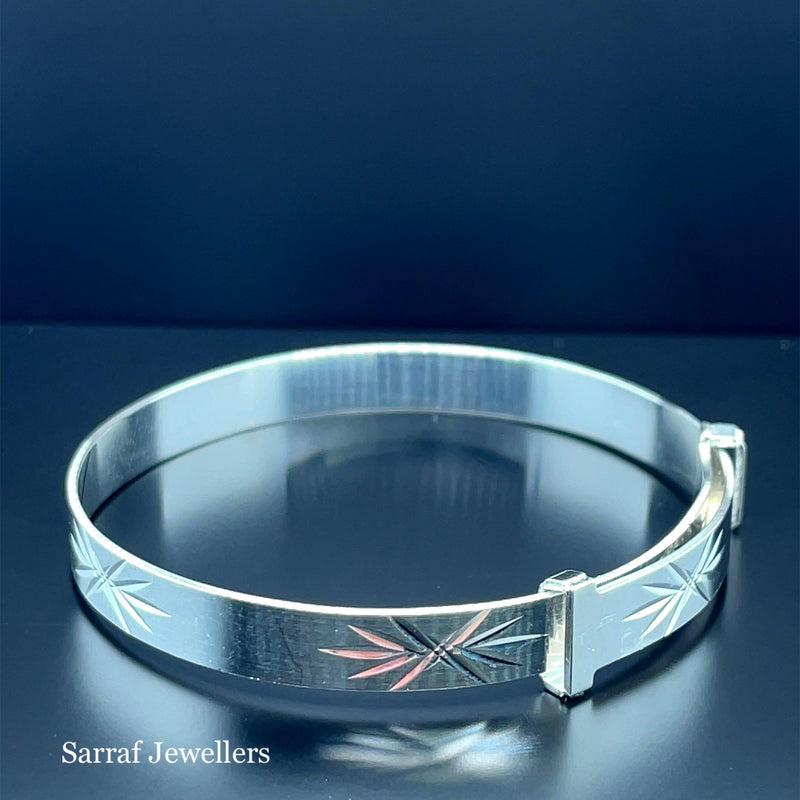 Silver Baby Bangle Star Diamond Cut Expandable | Sarraf Jewellers UK - Sarraf Jewellers