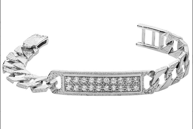 Silver Baby Cast Link ID Bracelet CZ Simulated Diamond Design | Shop Online Sarraf Jewellers UK - Sarraf Jewellers