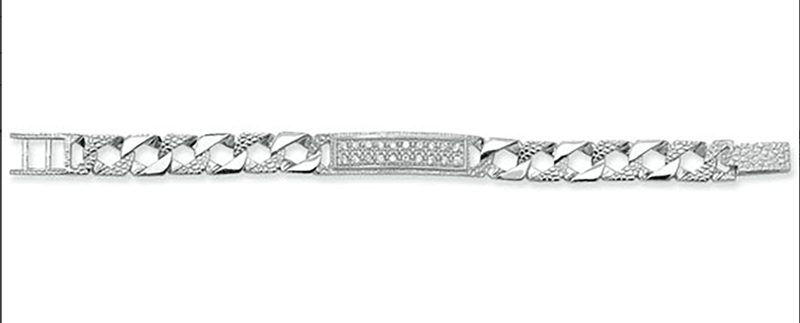 Silver Baby Cast Link ID Bracelet CZ Simulated Diamond Design | Shop Online Sarraf Jewellers UK - Sarraf Jewellers