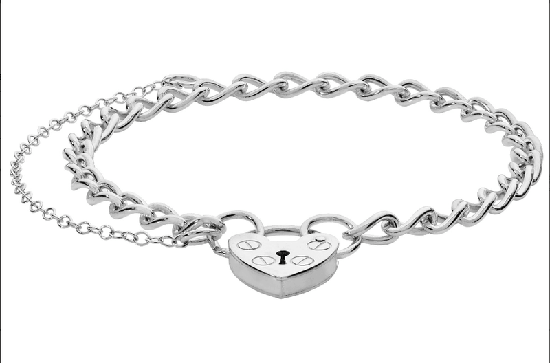 Silver Baby Charm Bracelet Heart Padlock | Shop Online Sarraf Jewellers UK - Sarraf Jewellers