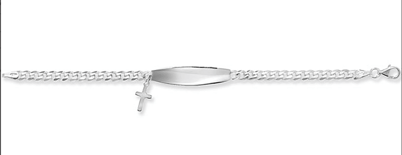 Silver Baby Cross Charm ID Bangle Oval Design | Shop Online Sarraf Jewellers UK - Sarraf Jewellers