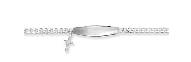 Silver Baby Cross Charm ID Bangle Oval Design | Shop Online Sarraf Jewellers UK - Sarraf Jewellers