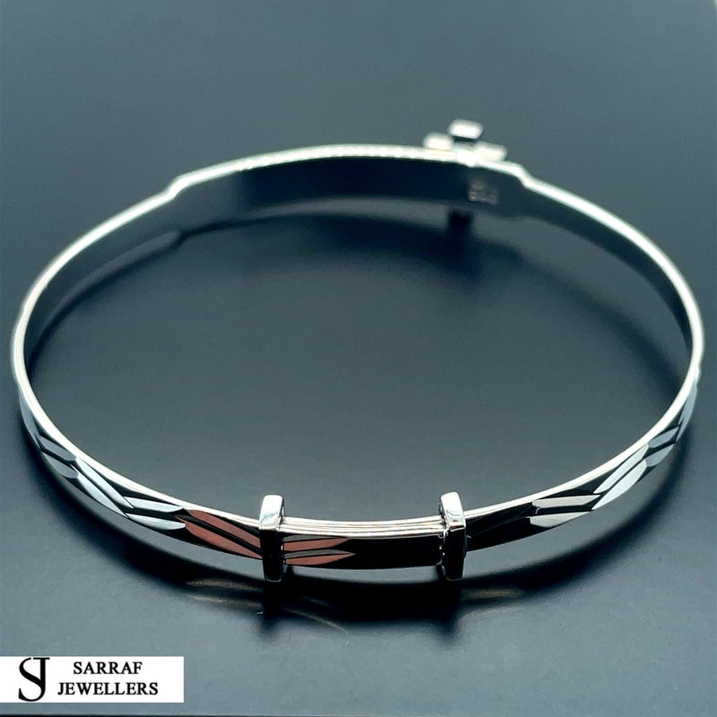 Silver Baby Cross Design ID Bangle Diamond Cut Simulated Diamond | Shop Online Sarraf Jewellers - Sarraf Jewellers