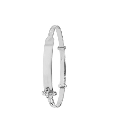 Silver Baby Cross Design ID Bangle Diamond Cut Simulated Diamond | Shop Online Sarraf Jewellers - Sarraf Jewellers