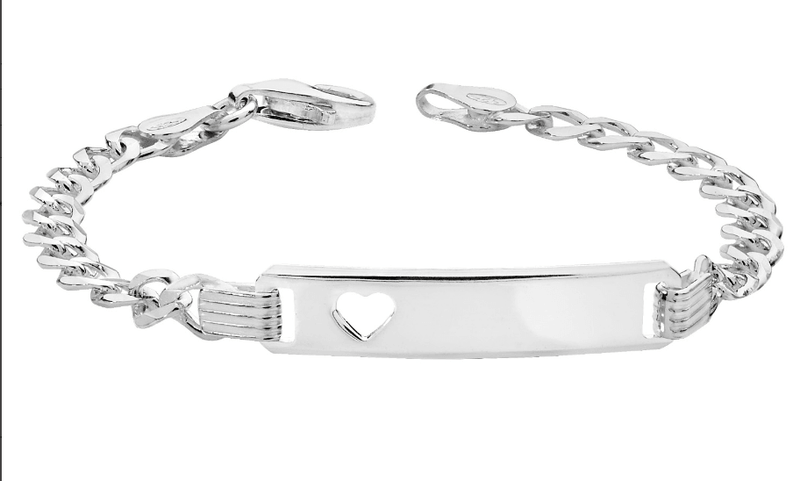 Silver Baby Curb Link ID Bracelet Cut Out Heart Free Engraving | Shop Online Sarraf Jewellers UK - Sarraf Jewellers