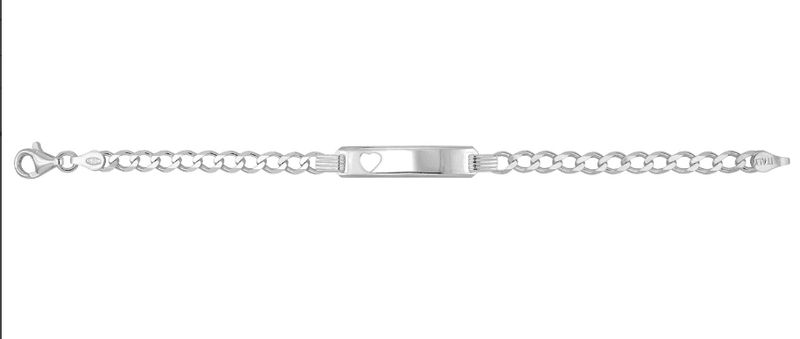 Silver Baby Curb Link ID Bracelet Cut Out Heart Free Engraving | Shop Online Sarraf Jewellers UK - Sarraf Jewellers