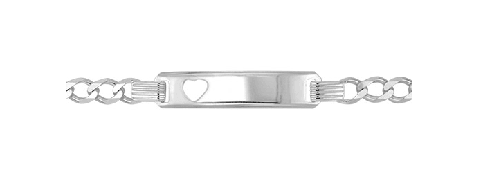 Silver Baby Curb Link ID Bracelet Cut Out Heart Free Engraving | Shop Online Sarraf Jewellers UK - Sarraf Jewellers