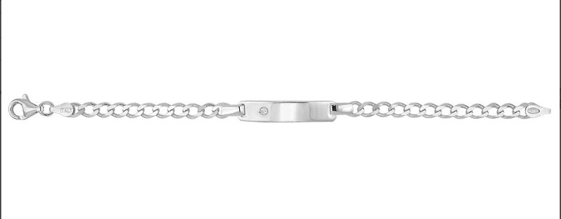 Silver Baby Curb Link ID Bracelet CZ Simulated Diamond Free Engraving | Shop Online Sarraf Jewellers UK - Sarraf Jewellers