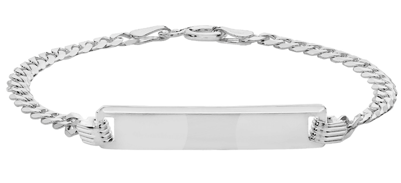 Silver Baby Curb Link ID Bracelet Plain Design Free Engraving | Shop Online Sarraf Jewellers UK - Sarraf Jewellers