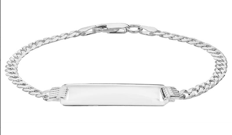 Silver Baby Curb Pave Link ID Bracelet Plain Design Free Engraving | Shop Online Sarraf Jewellers UK - Sarraf Jewellers