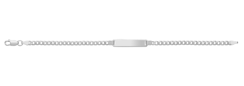 Silver Baby Curb Pave Link ID Bracelet Plain Design Free Engraving | Shop Online Sarraf Jewellers UK - Sarraf Jewellers