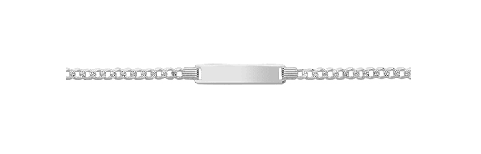 Silver Baby Curb Pave Link ID Bracelet Plain Design Free Engraving | Shop Online Sarraf Jewellers UK - Sarraf Jewellers