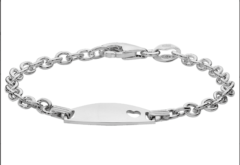 Silver Baby Cut Out Cable Link ID Bracelet Oval Design Free Engraving | Shop Online Sarraf Jewellers UK - Sarraf Jewellers