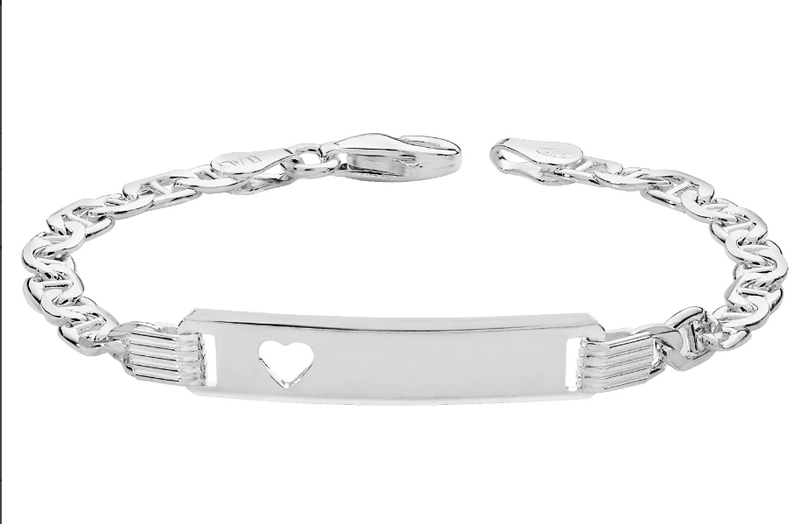 Silver Baby Cut Out Heart Anchor Link ID Bracelet Free Engraving | Shop Online Sarraf Jewellers UK - Sarraf Jewellers