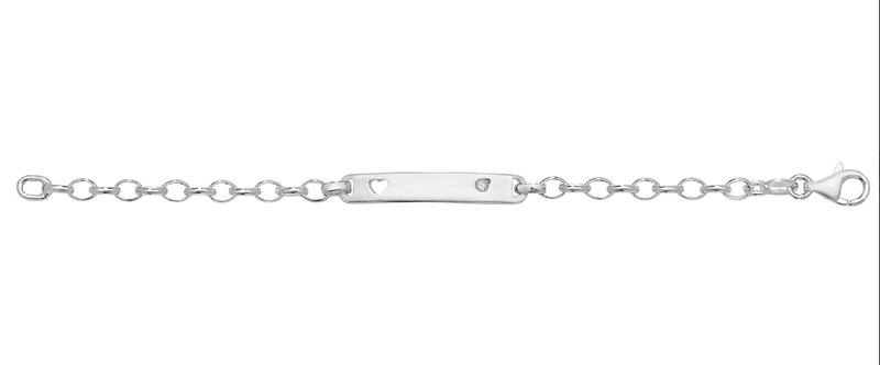 Silver Baby Cut Out Heart & CZ Belcher Link ID Bracelet Free Engraving | Shop Online Sarraf Jewellers UK - Sarraf Jewellers