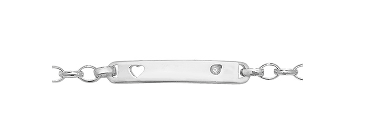 Silver Baby Cut Out Heart & CZ Belcher Link ID Bracelet Free Engraving | Shop Online Sarraf Jewellers UK - Sarraf Jewellers