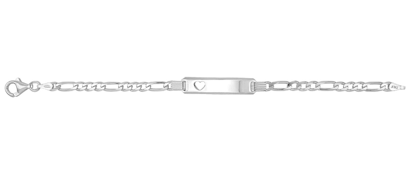 Silver Baby Cut Out Heart Figaro Link ID Bracelet Free Engraving | Shop Online Sarraf Jewellers UK - Sarraf Jewellers