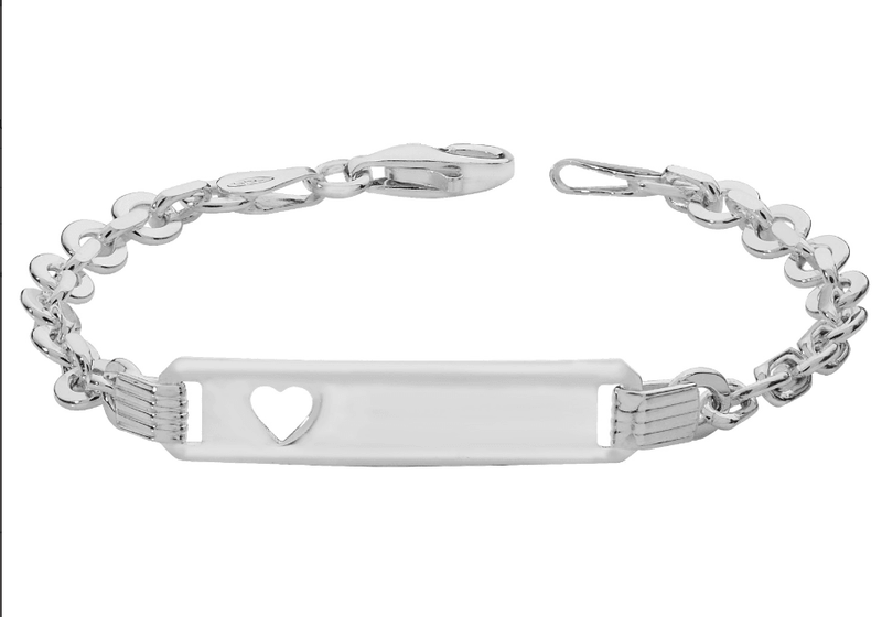 Silver Baby Cut Out Heart Trace Link ID Bracelet | Shop Online Sarraf Jewellers UK - Sarraf Jewellers