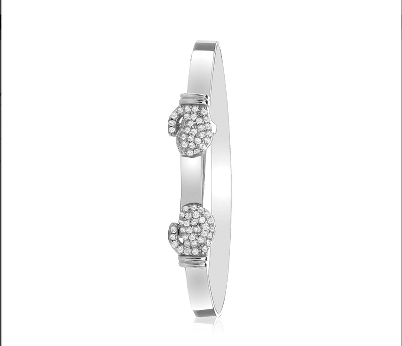 Silver Baby Double Boxing Glove Bangle Simulated Diamond Design DC Expandable | Shop Online Sarraf Jewellers UK - Sarraf Jewellers