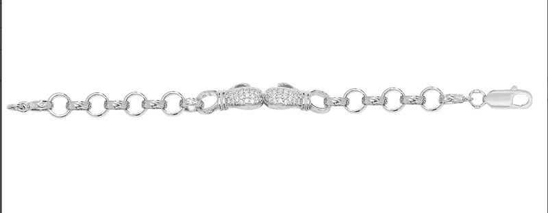 Silver Baby Double Boxing Glove Belcher Link Bracelet CZ Simulated Diamond Design | Shop Online Sarraf Jewellers UK - Sarraf Jewellers