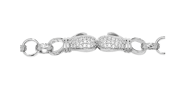 Silver Baby Double Boxing Glove Belcher Link Bracelet CZ Simulated Diamond Design | Shop Online Sarraf Jewellers UK - Sarraf Jewellers