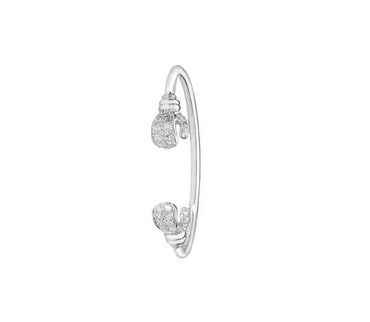 Silver Baby Double Boxing Glove Torc Bangle CZ Simulated Diamond Free Engraving | Shop Online Sarraf Jewellers UK - Sarraf Jewellers