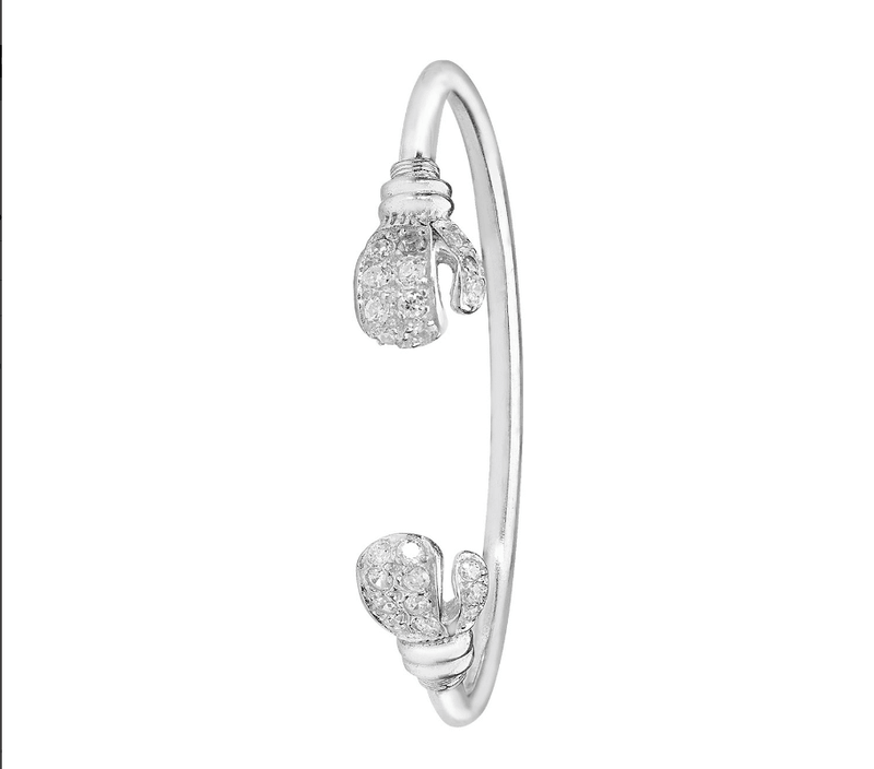 Silver Baby Double Boxing Glove Torc Bangle CZ Simulated Diamond Free Engraving | Shop Online Sarraf Jewellers UK - Sarraf Jewellers