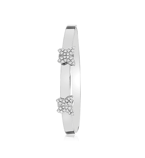 Silver Baby Double Butterfly Bangle Simulated Diamond Expandable | Shop Online Sarraf Jewellers UK - Sarraf Jewellers