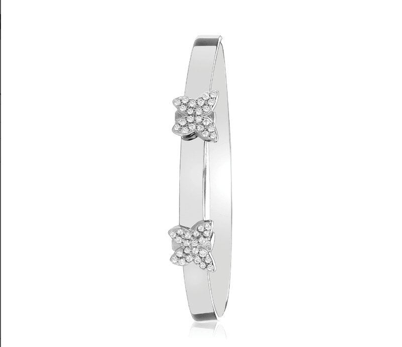 Silver Baby Double Butterfly Bangle Simulated Diamond Expandable | Shop Online Sarraf Jewellers UK - Sarraf Jewellers