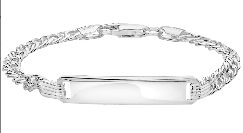 Silver Baby Double Curb Link ID Bracelet Plain Design Free Engraving | Shop Online Sarraf Jewellers UK - Sarraf Jewellers