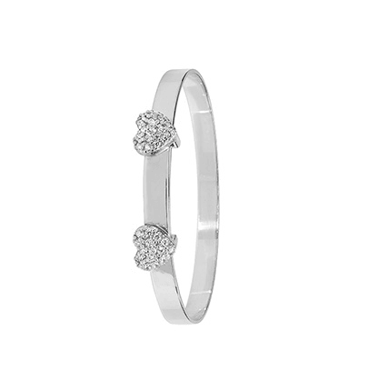 Silver Baby Double Heart Bangle Design Simulated Diamond Expandable | Shop Online Sarraf Jewellers UK - Sarraf Jewellers