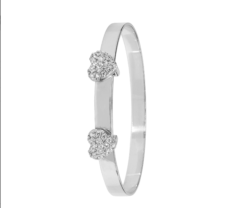 Silver Baby Double Heart Bangle Design Simulated Diamond Expandable | Shop Online Sarraf Jewellers UK - Sarraf Jewellers