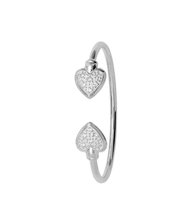 Silver Baby Double Hearts Torc Bangle CZ Simulated Diamond | Shop Online Sarraf Jewellers UK - Sarraf Jewellers