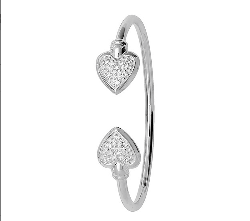 Silver Baby Double Hearts Torc Bangle CZ Simulated Diamond | Shop Online Sarraf Jewellers UK - Sarraf Jewellers