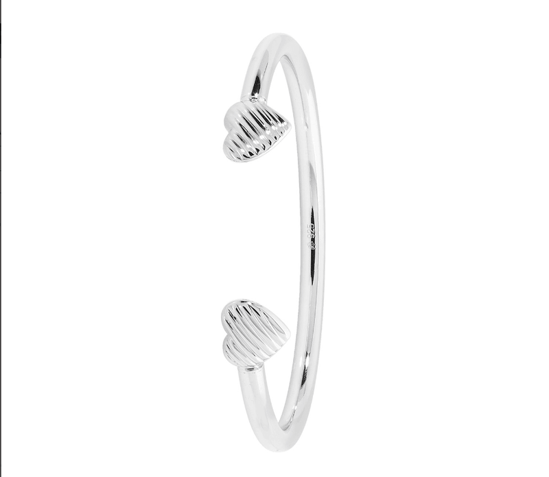 Silver Baby Double Hearts Torc Bangle Plain Design Patterned | Shop Online Sarraf Jewellers UK - Sarraf Jewellers