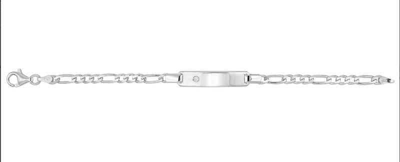 Silver Baby Figaro Link ID Bracelet CZ Simulated Diamond Free Engraving | Shop Online Sarraf Jewellers UK - Sarraf Jewellers