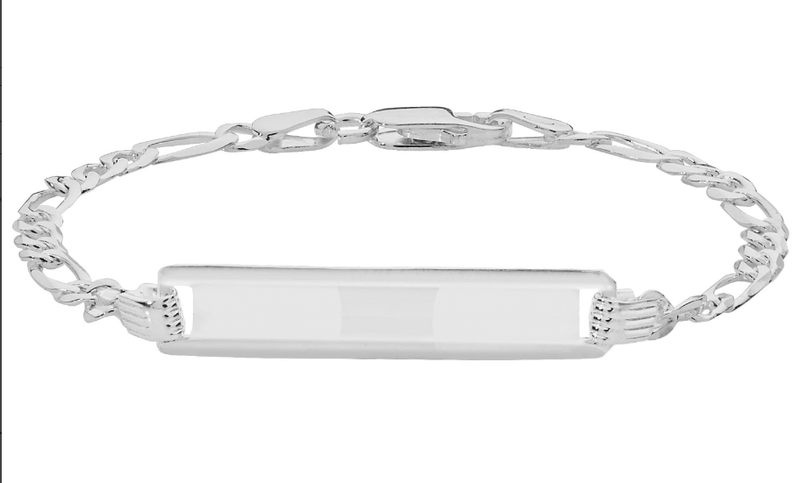 Silver Baby Figaro Link ID Bracelet Plain Design Free Engraving | Shop Online Sarraf Jewellers UK - Sarraf Jewellers